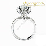 Flower Solid 925 Sterling Silver Ring Engagement/promise /high Polished Rings