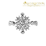 Flower Solid 925 Sterling Silver Ring Engagement/promise /high Polished Rings