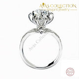 Flower Solid 925 Sterling Silver Ring Engagement/promise /high Polished 4 / White Rings
