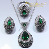 Water Drop 4PCS Jewelry Set 925 Sterling Silver Simulated Emerald - Avas Collection