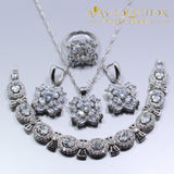 White Austria Crystal 925 Silver Four Piece Flower Jewelry Set - Avas Collection