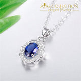 Natural Blue  Pendant Necklace 925 Sterling Silver Oval - Avas Collection