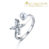 Black/silver/sold Pearl Adjustable Open Fashion Ring-R4678 Resizable / Silver Rings