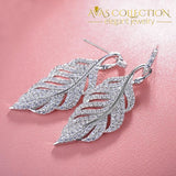 Choucong Feather Drop Earring Aaaaa Zircon White Gold Filled Leaf Wedding Dangle Earrings For Women