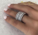 Luxury Wide Flower Design Ring White Gold Filled Engagement Rings