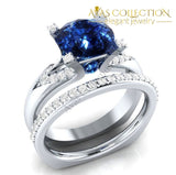 Round Cut Pink/ Blue/ Clear Lucky Lovers Bridal Ring Engagement Rings