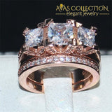 Three-Stone Square Engagement Set 5 / Rose Gold Rings