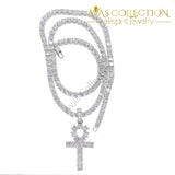 Classic Mens Gold Iced Out Crystal 1 Row Tennis Chain / Rope Hip Hop Necklace Color Men Cross