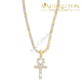 Classic Mens Gold Iced Out Crystal 1 Row Tennis Chain / Rope Hip Hop Necklace Color Men Cross