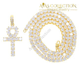 Classic Mens Gold Iced Out Crystal 1 Row Tennis Chain / Rope Hip Hop Necklace Color Men Cross