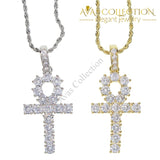 Classic Mens Gold Iced Out Crystal 1 Row Tennis Chain / Rope Hip Hop Necklace Color Men Cross