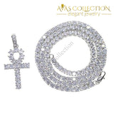 Classic Mens Gold Iced Out Crystal 1 Row Tennis Chain / Rope Hip Hop Necklace Color Men Cross