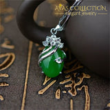 Natural Malay Stone Green Gem Crystal 925 Sterling Silver Pendant Necklace - Avas Collection