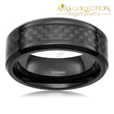 8Mm Mens Ceramic Ring Black Carbon Fiber Inlay Rings