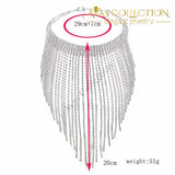 Multi Layer Tassel Rhinestone Choker Necklace in Silver - Avas Collection