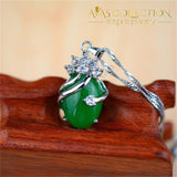 Natural Malay Stone Green Gem Crystal 925 Sterling Silver Pendant Necklace - Avas Collection