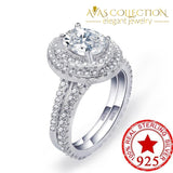 Solid 925 Sterling Silver Oval Ring Set Simulated Diamonds Rings