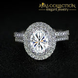 Solid 925 Sterling Silver Oval Ring Set Simulated Diamonds Rings