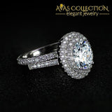 Solid 925 Sterling Silver Oval Ring Set Simulated Diamonds Rings