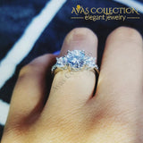 Real Solid  Three Stone 925 Sterling Silver Engagement Rings 3 Carat Finished in 18k Gold - Avas Collection