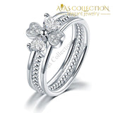 Solid 925 Sterling Silver Ring Set 3-Pcs Heart Love Jewelry New Design Simulated Diamond