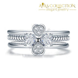 Solid 925 Sterling Silver Ring Set 3-Pcs Heart Love Jewelry New Design Simulated Diamond