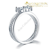 Solid 925 Sterling Silver Ring Set 3-Pcs Heart Love Jewelry New Design Simulated Diamond