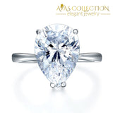 Solid 925 Sterling Silver Luxury Ring Solitaire Pear 4.5 Carat Wedding Engagement