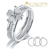 Solid 925 Sterling Silver Ring Set 3-Pcs Heart Love Jewelry New Design Simulated Diamond