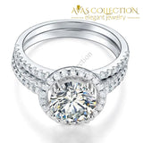 925 Sterling Silver Wedding Halo Ring Set 2 Carat Simulated Diamond - Avas Collection