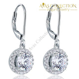 Simulated Diamond Round Cut Dangle Drop Sterling 925 Silver Earrings