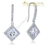 3 Carat Simulated Princess Cut Diamond Dangle Drop Sterling 925 Silver Earrings