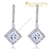 3 Carat Simulated Princess Cut Diamond Dangle Drop Sterling 925 Silver Earrings