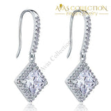 3 Carat Simulated Princess Cut Diamond Dangle Drop Sterling 925 Silver Earrings