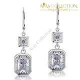 4 Carat Emerald Cut Simulated Diamond 925 Sterling Silver Dangle Earrings