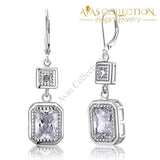 4 Carat Emerald Cut Simulated Diamond 925 Sterling Silver Dangle Earrings
