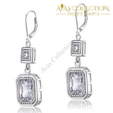 4 Carat Emerald Cut Simulated Diamond 925 Sterling Silver Dangle Earrings