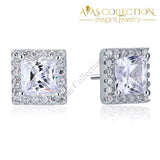 2 Carat Princess Simulated Diamond Halo Stud 925 Sterling Silver Earrings