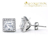 2 Carat Princess Simulated Diamond Halo Stud 925 Sterling Silver Earrings