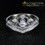 Solid 925 Sterling Silver Ring Finger Crown Princess Promise Ring - Avas Collection