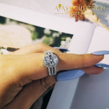 Solid 925 Silver Oval Shape Wedding Engagement Three Rows Rings