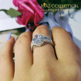 Solid 925 Silver Oval Shape Wedding Engagement Three Rows Rings