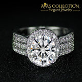Solid 925 Silver Oval Shape Wedding Engagement Three Rows Rings