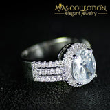 Solid 925 Silver Oval Shape Wedding Engagement Three Rows Rings