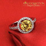 Solid Popular 925 Sterling Silver Halo Rings Yellow Pink Rings Engagement