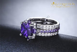 18k White Gold Filled  Rings Purple Wedding Engagement 3 Ring Set - Avas Collection