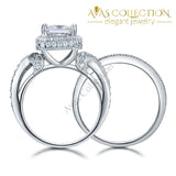 Solid 925 Sterling Silver Wedding  Set/ Vintage Style Princess Cut / High Polished - Avas Collection