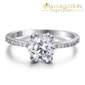 2 Carat Sterling Solid 925 Silver Engagement Ring / High Polished - Avas Collection
