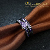 Jexxi Fashion Rings Jewelry Aaa Austrian Purple Black Gold Color Crystal Bridal Wedding Sets For