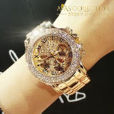 Crystal Diamond Watch for Women Gold/Steel Strip Rose Gold - Avas Collection